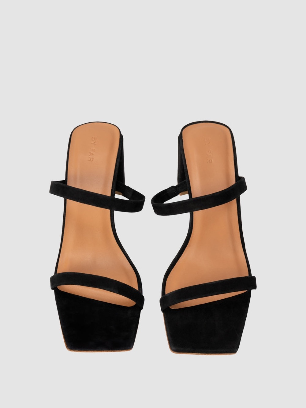 BY FAR Tanya Black Square-Toe Strappy Block Heel Sandals